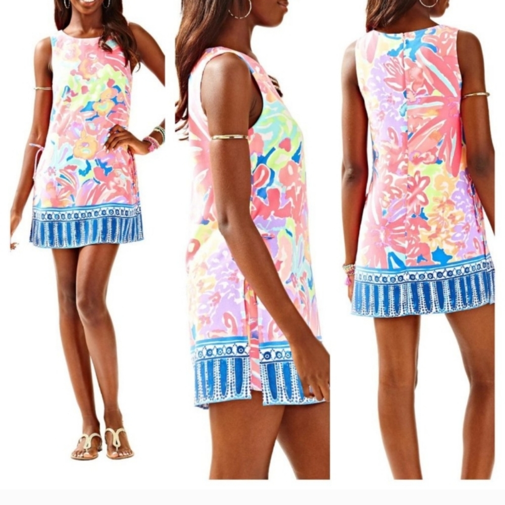 Lilly Pulitzer Donna Pink Blue Shift Romper with Side Ties Style 24784 Size 0.